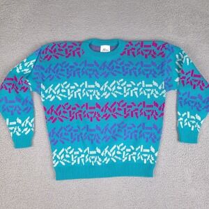 Vintage Alicia‎ Sweater Womens Large Aqua Blue Knit Long Sleeve Crew Neck USA